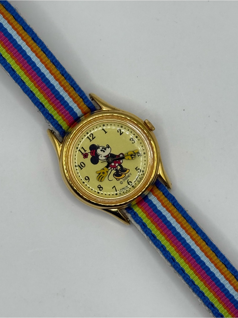Vintage Women's Disney Lorus Minnie Mouse Multicolor Fabric Band (New Battery)